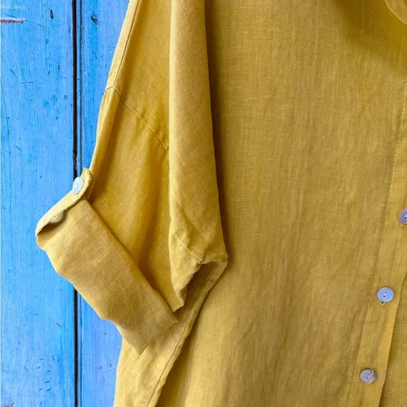 Made in Italy 100% Linen Women's Shirt in Mustard - Picture 7 of 13